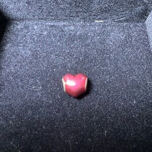 Authentic Pandora Metallic Red Heart Charm in Sterling Silver w/ Red Enamel